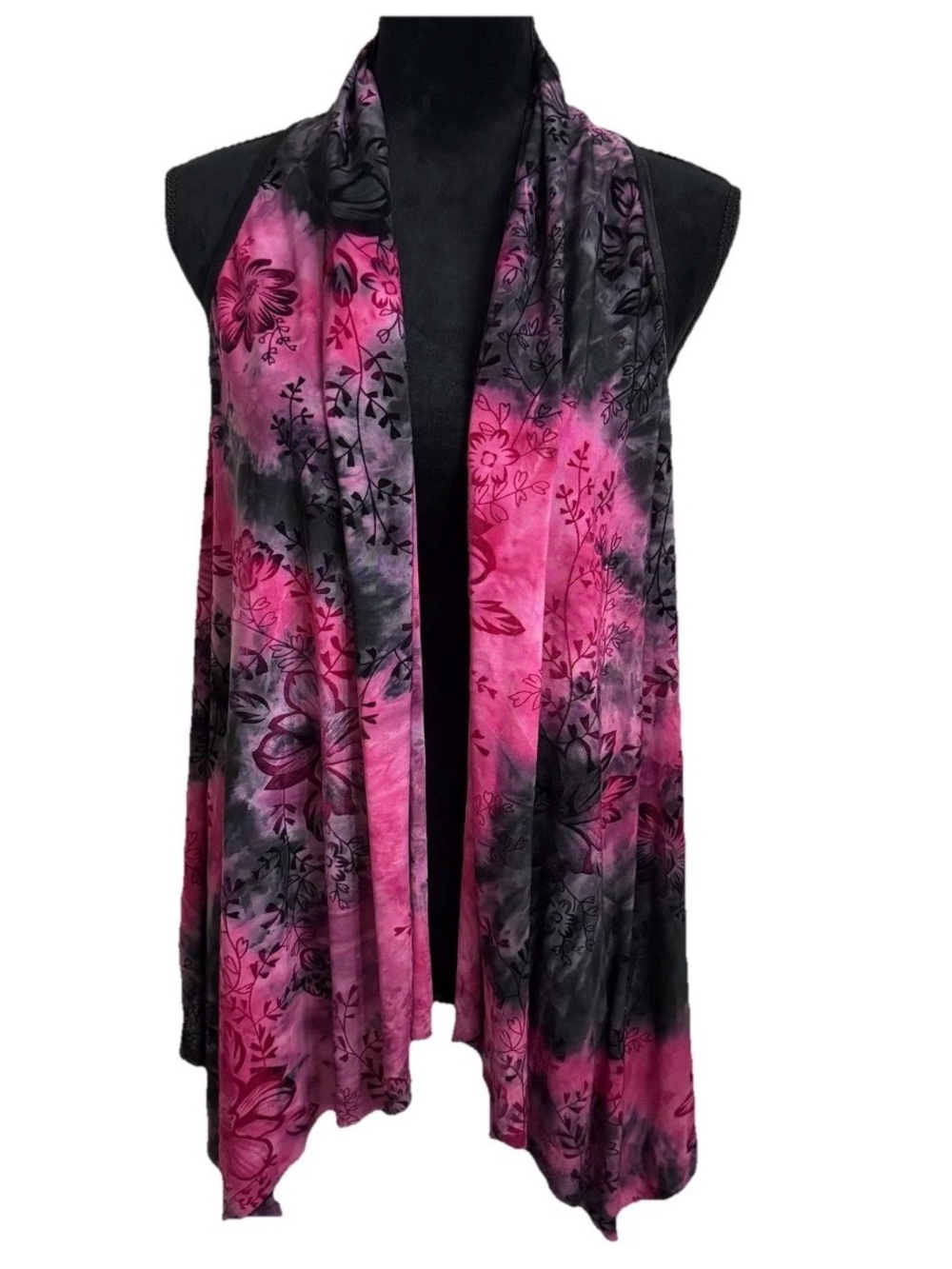 Sami & Jo Vest Womens S/M Floral Open Front Lightweight Kimono Velvet Burnout